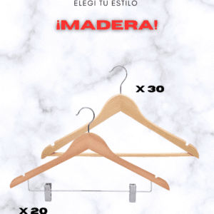 Combo 50u - Madera 1° calidad con y sin ganchos 44cm